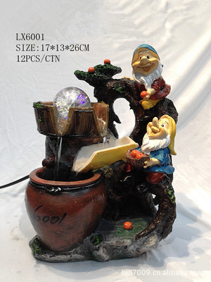 新款小矮人树脂流水假山喷泉工艺品加湿器风水球 集功能与意趣于一体的雅致摆件